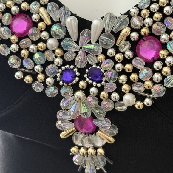 Vintage 90s Contempo Strappy Bodycon Mini Dress S Black Bejeweled Party Clubwear - Picture 7 of 16